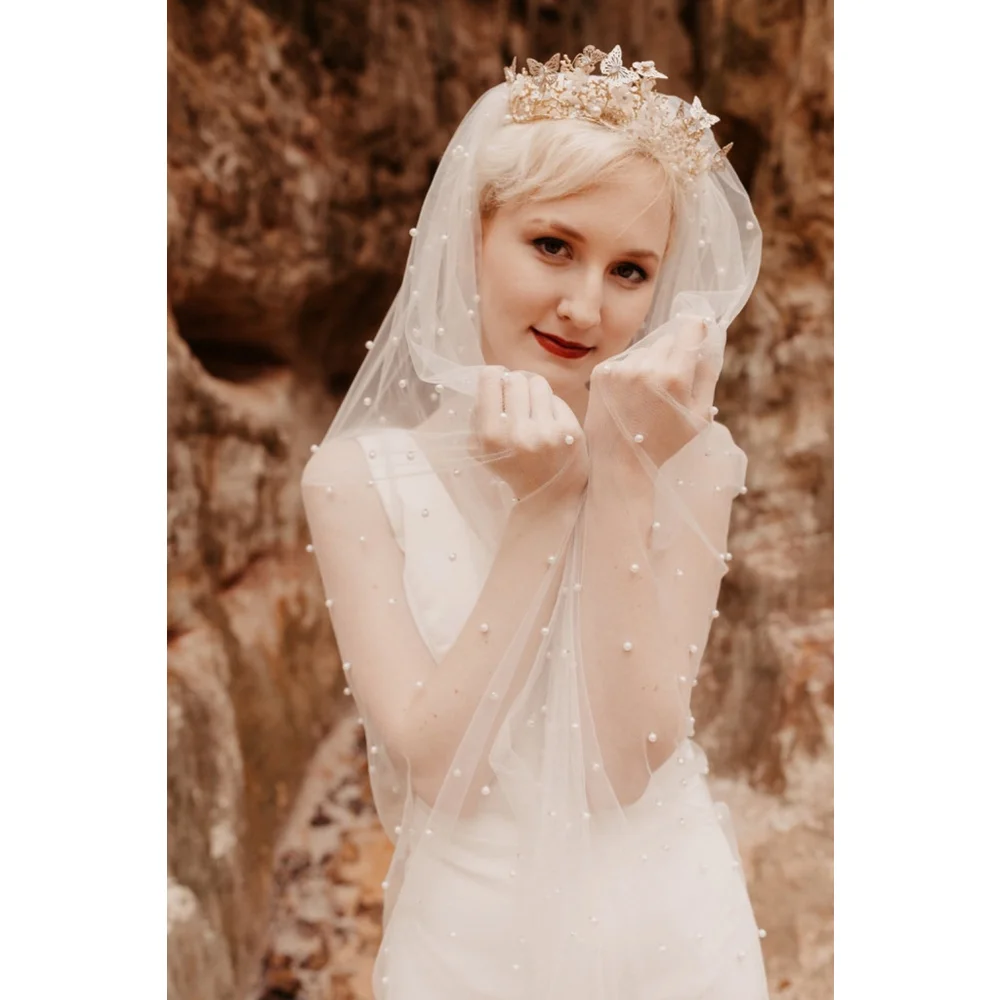 NEW Pearl Wedding Veil Bride Bridal White or Ivory Boutique